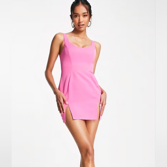 ASOS Petite structured scoop mini dress with split detail In Pink.Size US 4 NWOT - Picture 1 of 13